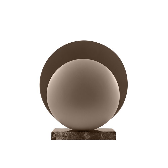 Okrągła lampa stołowa designerska brązowa na kamiennej podstawie Globen Lighting 02